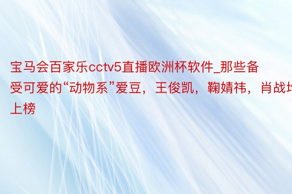 宝马会百家乐cctv5直播欧洲杯软件_那些备受可爱的“动物系”爱豆，王俊凯，鞠婧祎，肖战均上榜