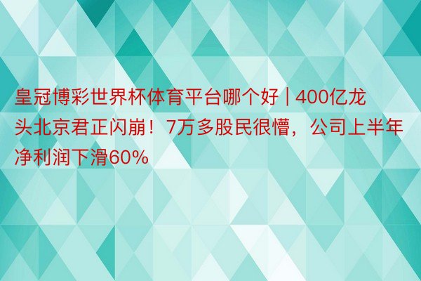 皇冠博彩世界杯体育平台哪个好 | 400亿龙头北京君正闪崩！7万多股民很懵，公司上半年净利润下滑60%